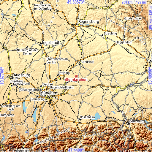 Topographic map of Steinkirchen