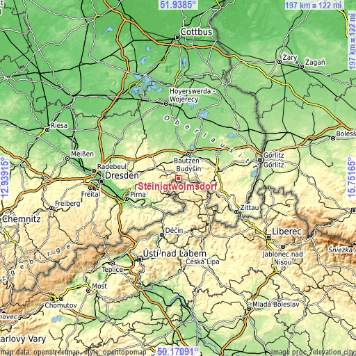 Topographic map of Steinigtwolmsdorf