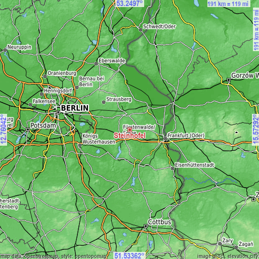 Topographic map of Steinhöfel