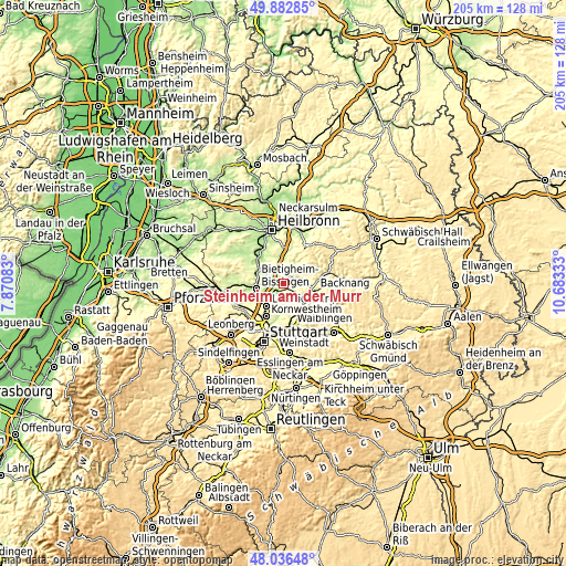 Topographic map of Steinheim am der Murr
