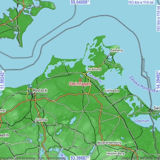 Topographic map of Steinhagen