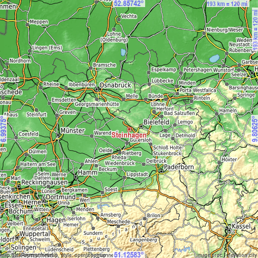 Topographic map of Steinhagen