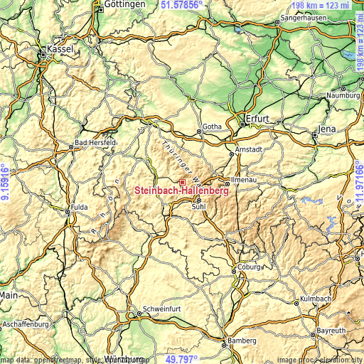 Topographic map of Steinbach-Hallenberg