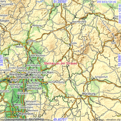 Topographic map of Steinau an der Straße