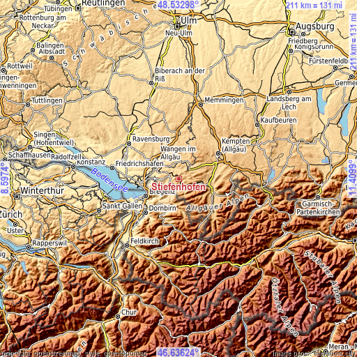 Topographic map of Stiefenhofen