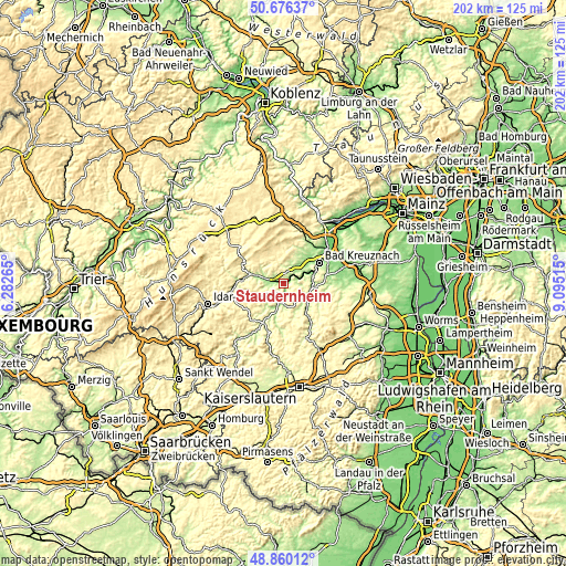 Topographic map of Staudernheim