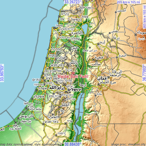 Topographic map of Majdal Banī Fāḑil