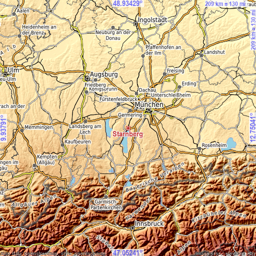 Topographic map of Starnberg