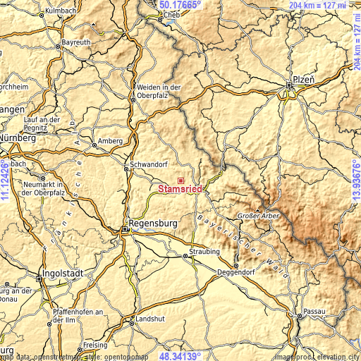 Topographic map of Stamsried