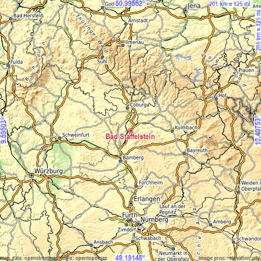 Topographic map of Bad Staffelstein