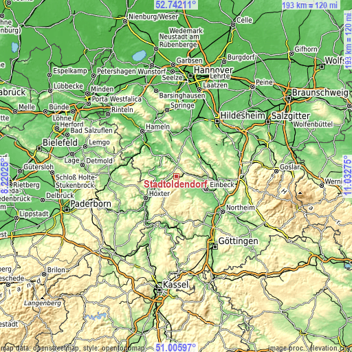 Topographic map of Stadtoldendorf