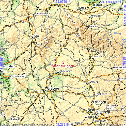 Topographic map of Stadtlauringen