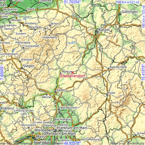 Topographic map of Stadtallendorf