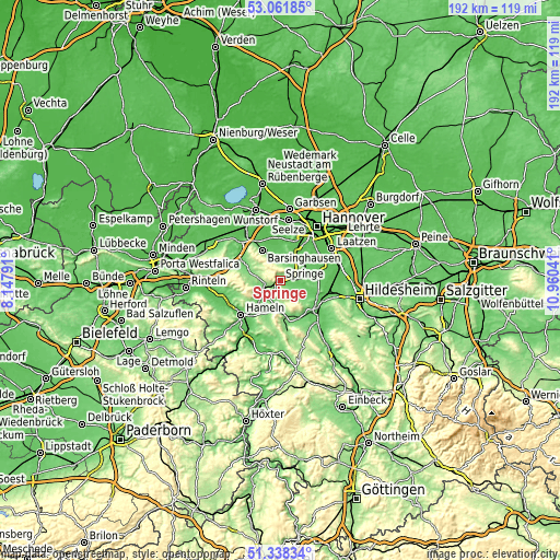 Topographic map of Springe