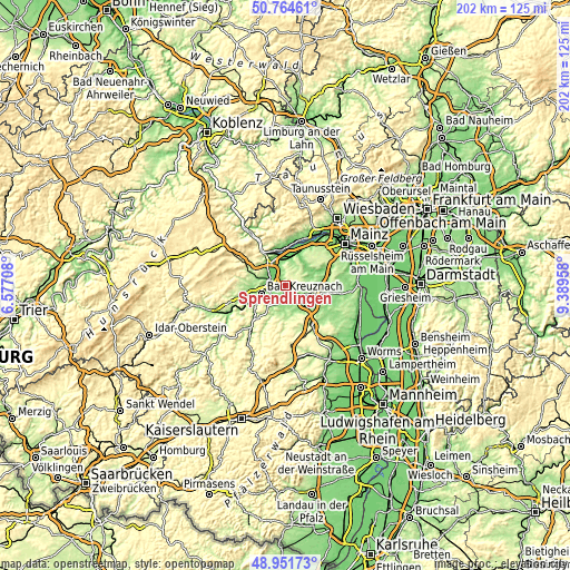 Topographic map of Sprendlingen