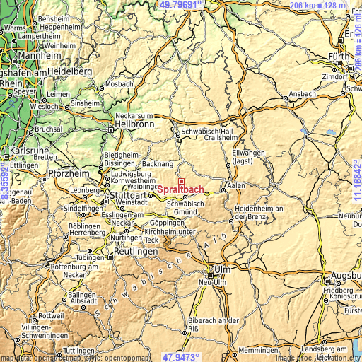 Topographic map of Spraitbach