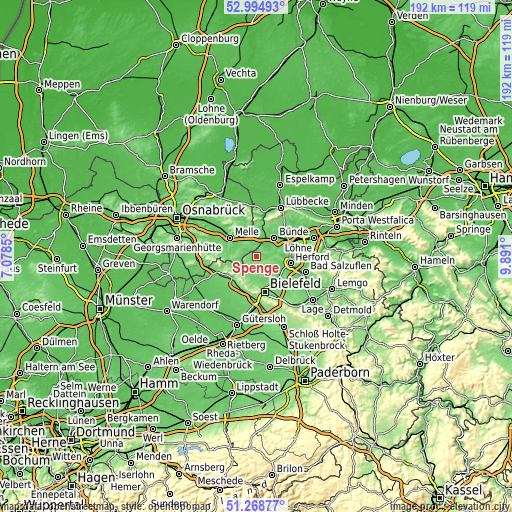 Topographic map of Spenge