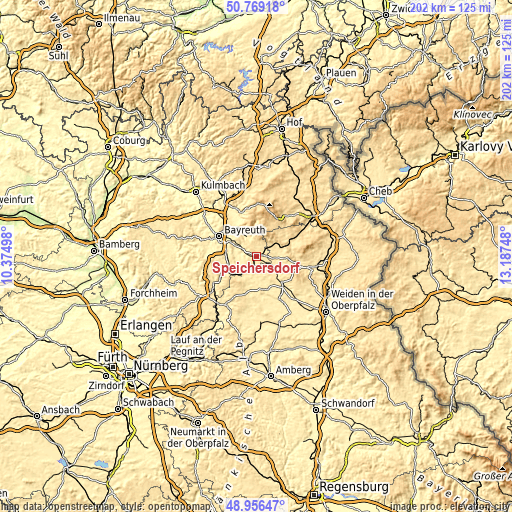 Topographic map of Speichersdorf