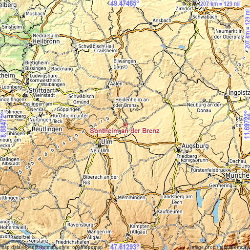 Topographic map of Sontheim an der Brenz