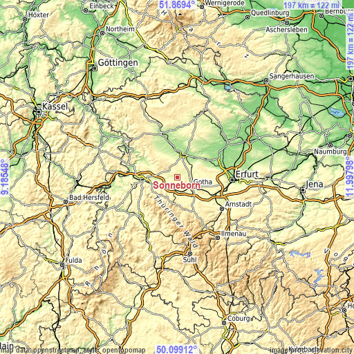 Topographic map of Sonneborn