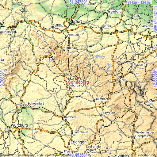 Topographic map of Sonneberg