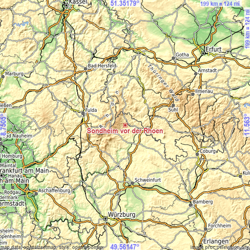 Topographic map of Sondheim vor der Rhön