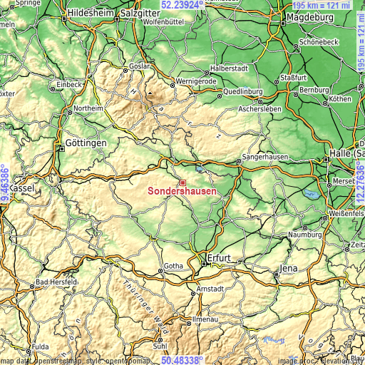 Topographic map of Sondershausen