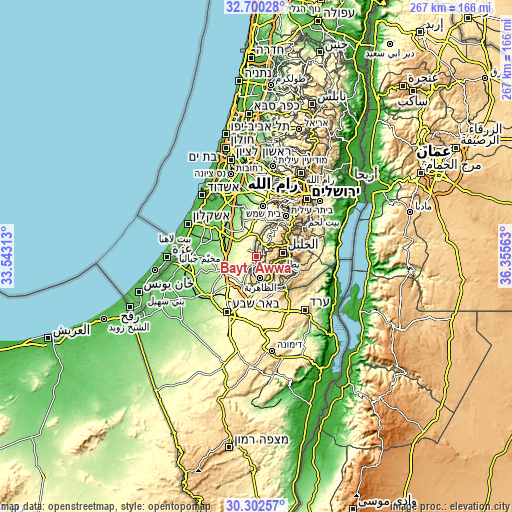 Topographic map of Bayt ‘Awwā