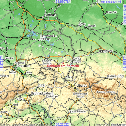 Topographic map of Sohland am Rotstein