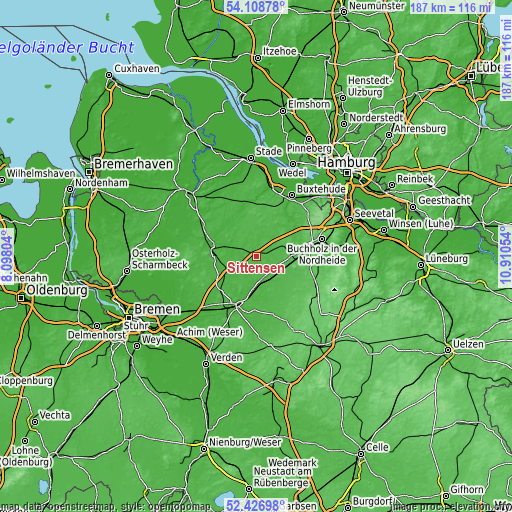 Topographic map of Sittensen