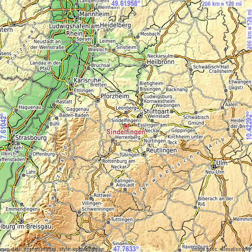 Topographic map of Sindelfingen