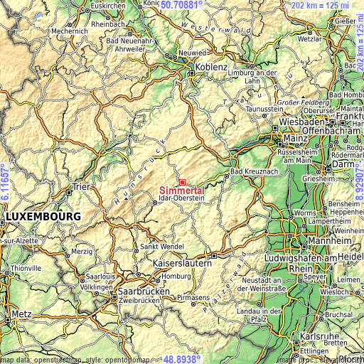 Topographic map of Simmertal