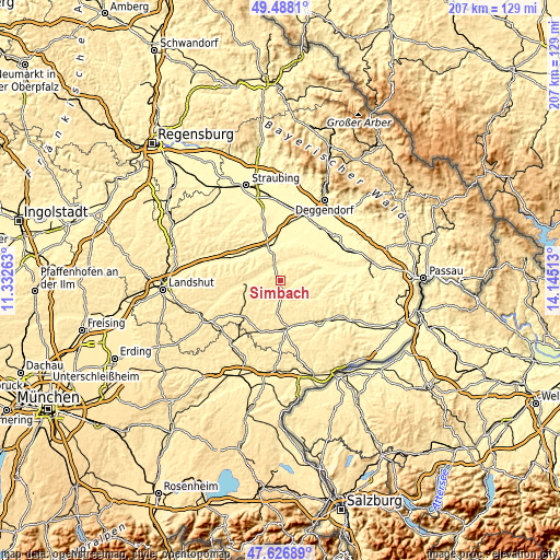 Topographic map of Simbach