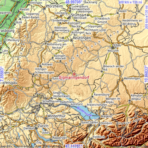 Topographic map of Sigmaringendorf