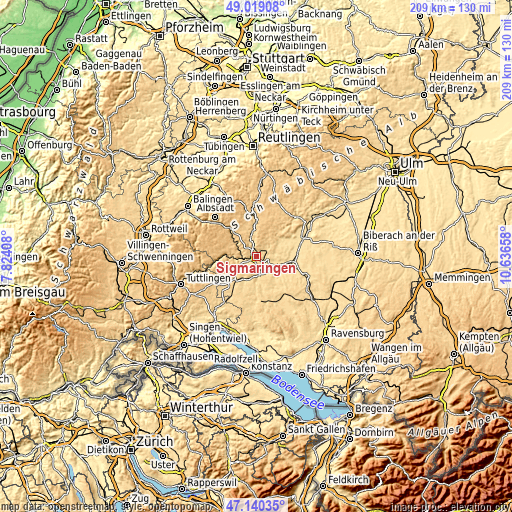 Topographic map of Sigmaringen