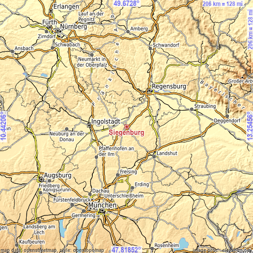 Topographic map of Siegenburg