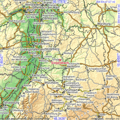 Topographic map of Siegelsbach