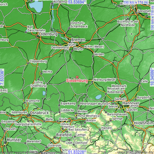 Topographic map of Siedenburg