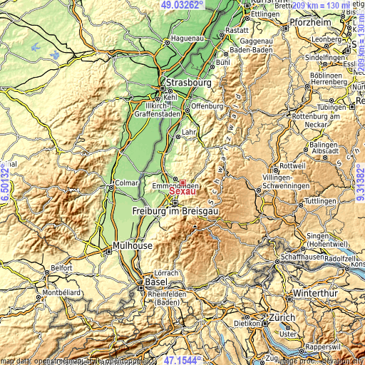 Topographic map of Sexau