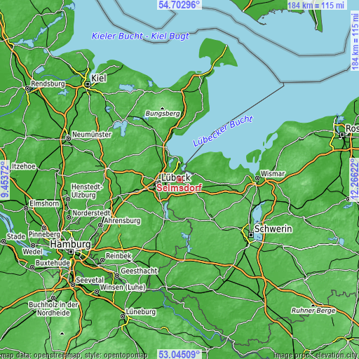 Topographic map of Selmsdorf