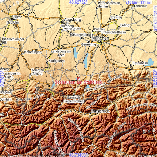 Topographic map of Seehausen am Staffelsee