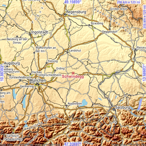 Topographic map of Schwindegg