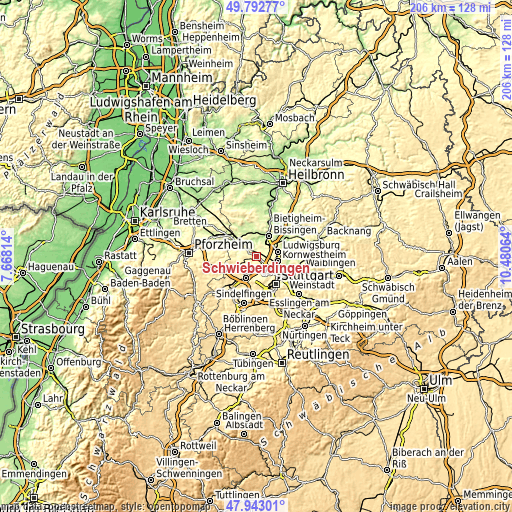 Topographic map of Schwieberdingen