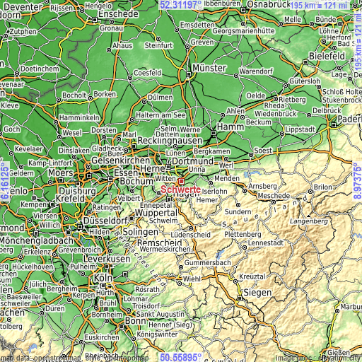 Topographic map of Schwerte
