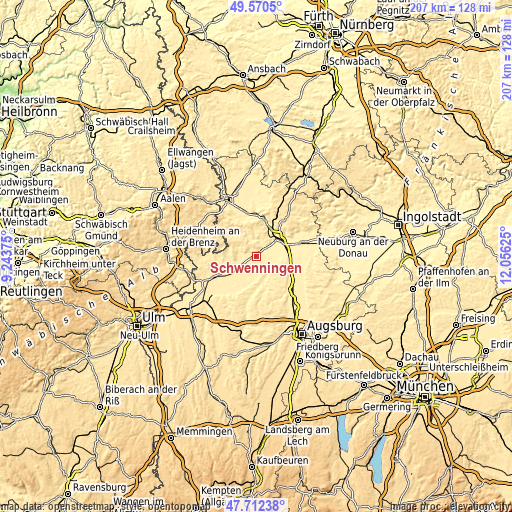 Topographic map of Schwenningen