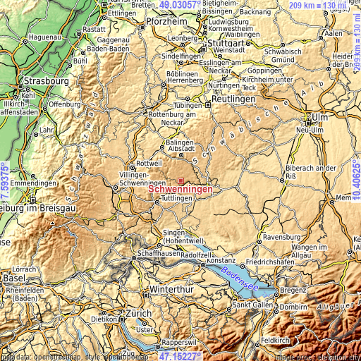 Topographic map of Schwenningen