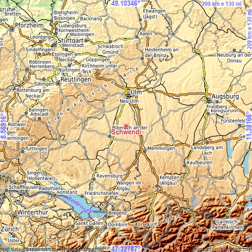 Topographic map of Schwendi