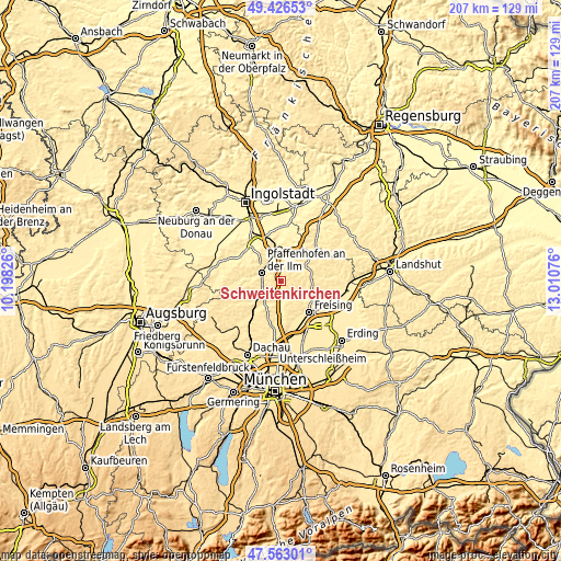 Topographic map of Schweitenkirchen