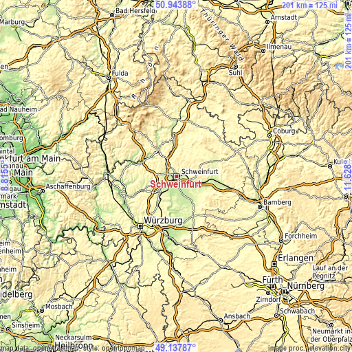 Topographic map of Schweinfurt