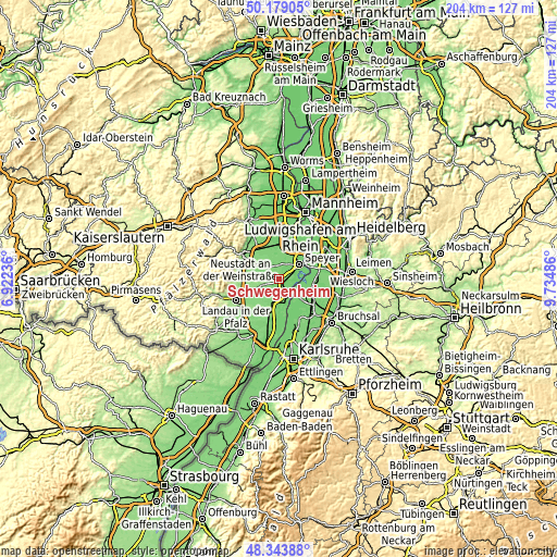 Topographic map of Schwegenheim